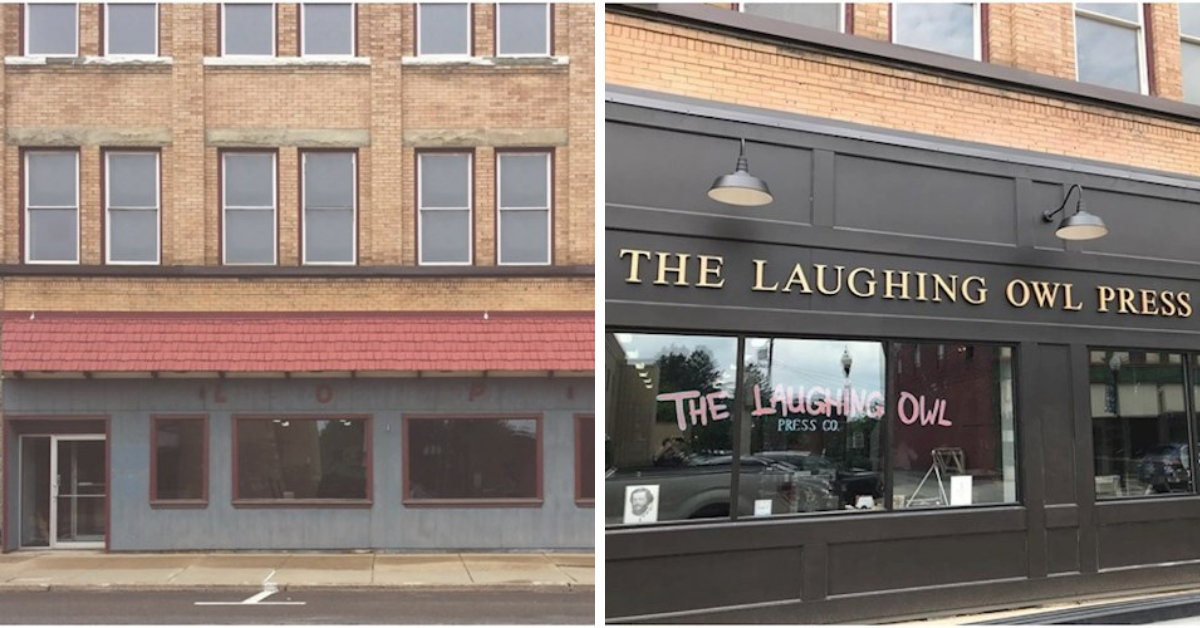 The Laughing Owl Press Company Before and After PA Wilds Facade Program