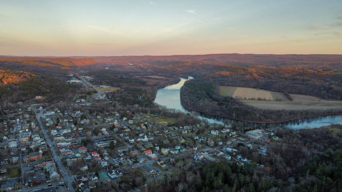 Scenic Winter Drone Shot Milford PA